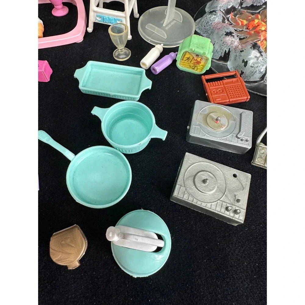 Vintage Dollhouse Accessory Lot Barbie Food Dishes Cups Plates Fire Pit Cake